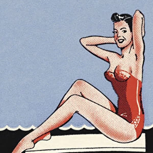 Woman in red swimsuit