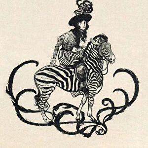 Woman riding a zebra fantasy art nouveau 1897