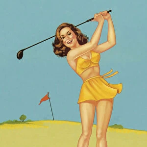 Woman in Yellow Playing Golf