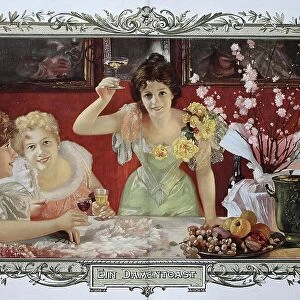 Women drinking cocktails together at a party, 1888, France, Historic, digital reproduction of an original 19th-century print