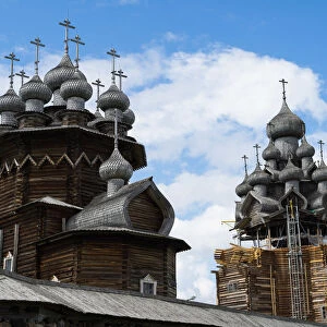 Wooden churches under repair of Kizhi Pogost