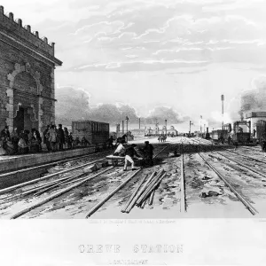 Print of Crewe Station, a rural railway hub in 1837 Print of Crewe Station, a rural railway hub in 1837