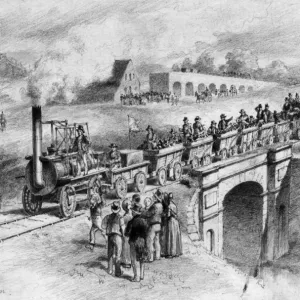 Print of the Stockton and Darlington Railway Opening in 1825 Print of the Stockton and Darlington Railway Opening in 1825