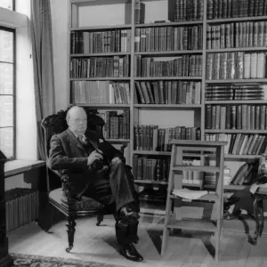 Winston Churchill in his library at Chartwell, Westerham Kent Print 1939 Winston Churchill in his library at Chartwell, Westerham Kent Print 1939