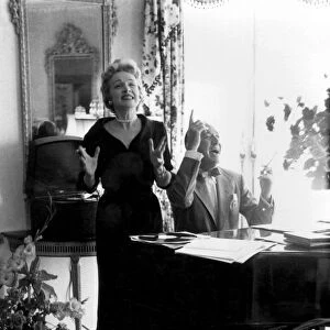 Marlene Dietrich and Noel Coward rehearsing in the Dorchester Hotel, Park Lane, London