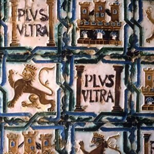 Royal heraldic lion in tiling within the Alcazar in Seville, Spain
