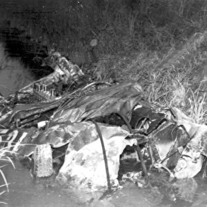 The twisted wreckage of the ferrari, in which Spains Marquis De Portago was killed