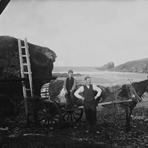 Collecting water with horse and cart at East Bay, Trevone, Padstow, Cornwall. 1911