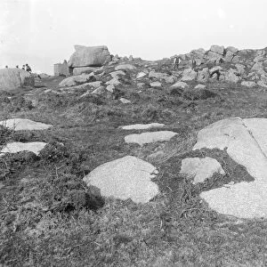 Granite outcrop on top of Carn Brea, Illogan, Cornwall. Early 1900s