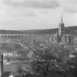 A view over Truro, Cornwall from the south east with the uncompleted cathedral. Between July 1903 and February 1904