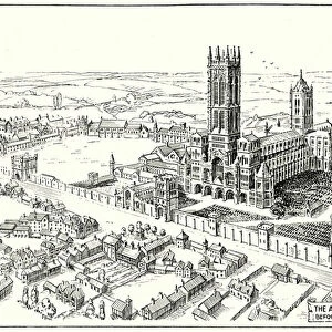 The Abbey of St Edmund, before the dissolution of the monasteries (lithograph)