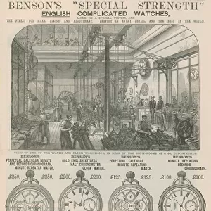 Advert for Bensons Special Strength English Complicated Watches (engraving)