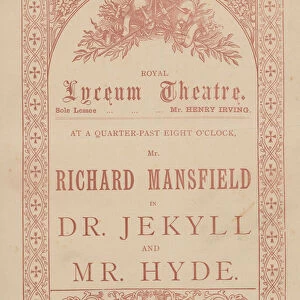 Advertising card for the Lyceum Theatre, Dr Jekyll and Mr Hyde starring Richard Mansfield (engraving)
