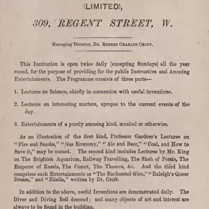 Advertisement, The Royal Polytechnic Institution, 309 Regent Street, London (engraving)