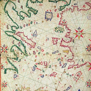 The Aegean Sea, from a nautical atlas, 1651 (ink on vellum) (see also 330926-330927)