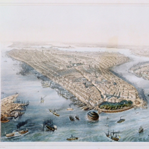 Aerial View of New York and Brooklyn, engraved by T. H. Muller, published by L