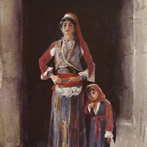 Albanian Peasants (colour litho)