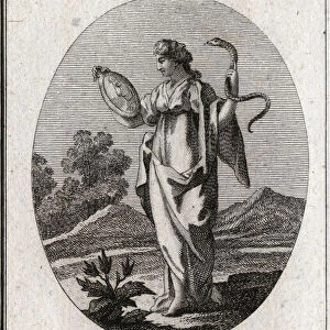 Allegory of prudence, its ordinary attributes are the mirror and the snake