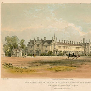 The Alms-Houses of the Butchers Charitable Instution, erected at Walham Green, Fulham, London (coloured engraving)