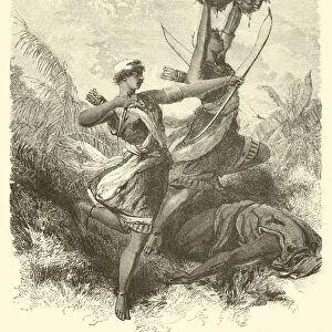 Amazons of Dahomey in battle (engraving)