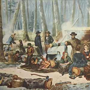 American Forest Scene - Maple Sugaring, pub. 1856, Currier & Ives (colour litho)