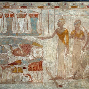 Ancient Egyptian Art: musicians at a banquet. Painting on silt (around 1400 BC)