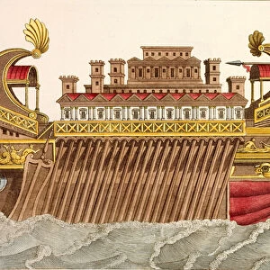 Ancient warship (coloured engraving)