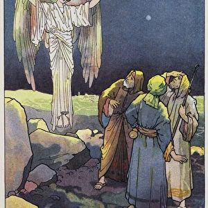 The angel appears to the shepherds (colour litho)
