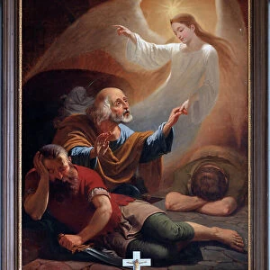 An angel frees Saint Peter from prison, drawn F. Devigne (?), 1840, in high altar (oil on canvas)