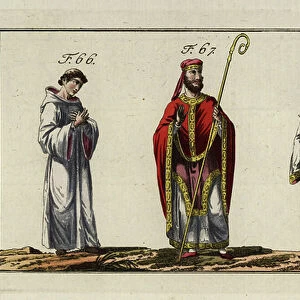 Anglo Saxon bishop and monks. 1796 (engraving)