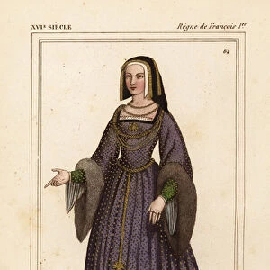 Anne de Graville, Lady Montagu, French poet and translator, daughter of Louis Malet, 16th century. Handcoloured lithograph by Leopold Massard after a miniature in the manuscript of the Histoire de Berose Caldee in Roger de Gaignieres