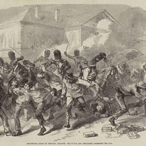 Anti-Militia Riots at Verviers, Belgium, the Police and Gendarmes dispersing the Mob (engraving)