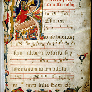 Antiphonary (manuscript of sacred music) with portrait of Doge Marino Zorzi at the bottom