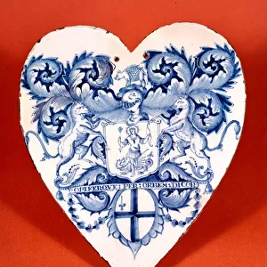 Apothecary tile displaying the coat of arms and motto of the Worshipful Society of Apothecaries of London (ceramic)