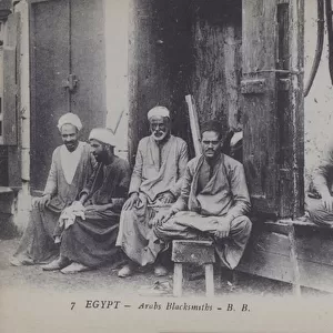 Arabian blacksmiths in the street, Egypt (b / w photo)