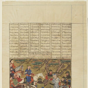 Ardashir captures Ardavan, 1330-40 (ink, opaque watercolor and gold on paper)