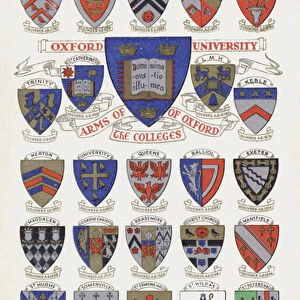 Arms of the Oxford University Colleges (colour litho)