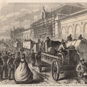 Arrival of goods at the International Exhibition building; a scene in Cromwell Road (engraving)