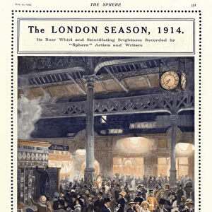 Arrival of a theatre train at Victoria Station, London (colour litho)