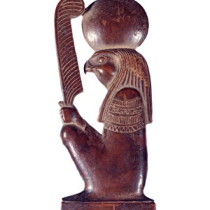 Art Egypt: the god Re squatting holding the pen of Maat