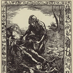 Arthur gives Excalibur to Sir Bedivere (litho)
