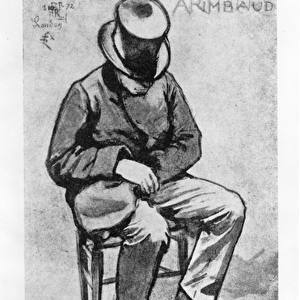 Arthur Rimbaud (1854-91) slumped on a chair and dozing, in London, 1872 (wash & ink on paper)
