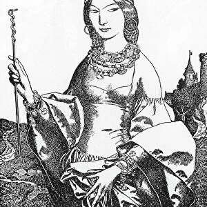 Arthurian Legend: Portrait of the Viviane Fee (the Enchantress Vivien) Illustration by Howard Pyle (1853-1911) from "The story of king Arthur and his knights" 1903 Privee Collection