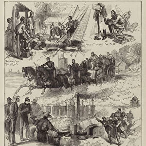 Artillery Volunteers at Shoeburyness, Scenes in Camp (engraving)