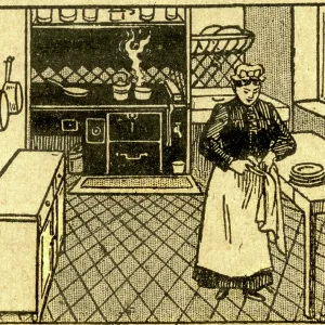 Early 20th-century kitchen scene print Early 20th-century kitchen scene print