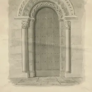Codsall Church South Doorway Sepia Print 1843 Codsall Church South Doorway Sepia Print 1843