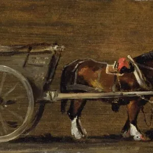 Print of A Farm Cart with two Horses in Harness Print of A Farm Cart with two Horses in Harness