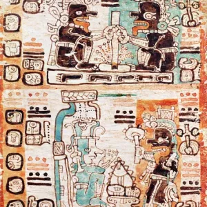 Detalle de un códice maya (vellum). Detalle de un códice maya (vellum).