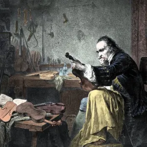 Antonio Stradivari in Workshop Print, 19th Century Engraving Antonio Stradivari in Workshop Print, 19th Century Engraving