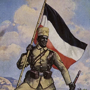 Askari, First World War colonial soldier from German East Africa (colour litho)